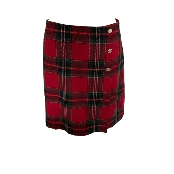 TALBOTS | Red Plaid Skirt with Gold Buttons petite size 8p - Picture 1 of 5